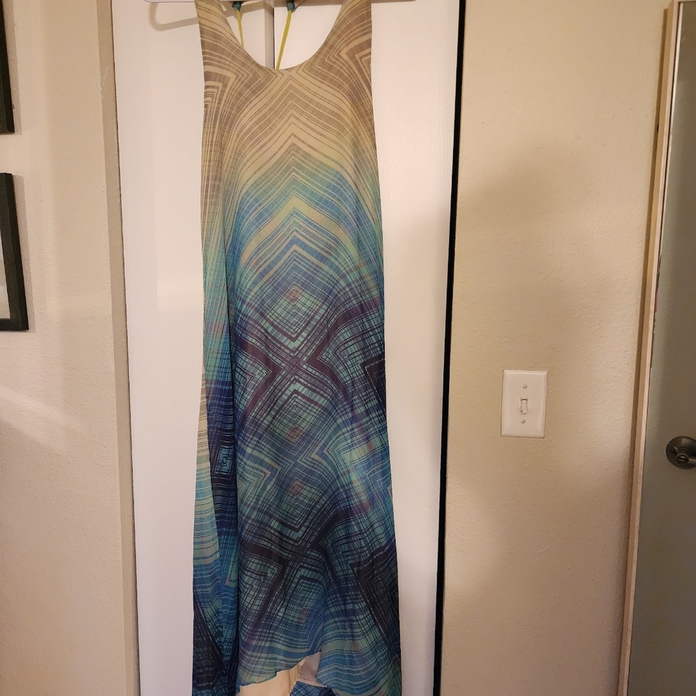 Charlie Jade Blue and Cream Geometric Maxi Dress